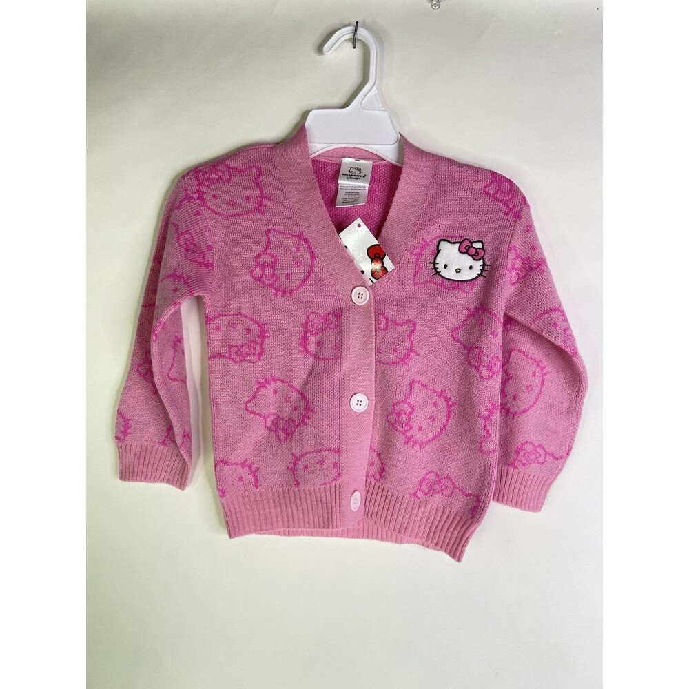 Hello Kitty Pink All Over Print Button Up Cardigan Sweater Girls Toddler Size 3T